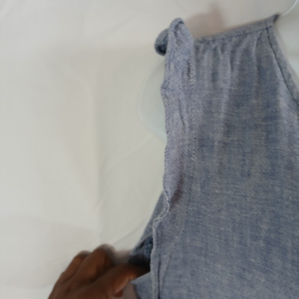 Old Navy Romper Denim Light Blue Ruffles Sleeveless Sz L Western Casual Work - Picture 2 of 9